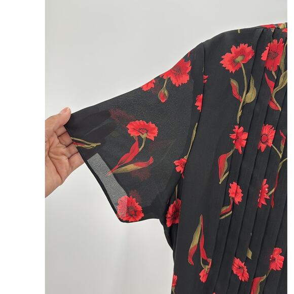 Vintage Positive Attitude 90s Crimson Falling Daisy Tie Back Dress size 14 - Picture 4 of 8